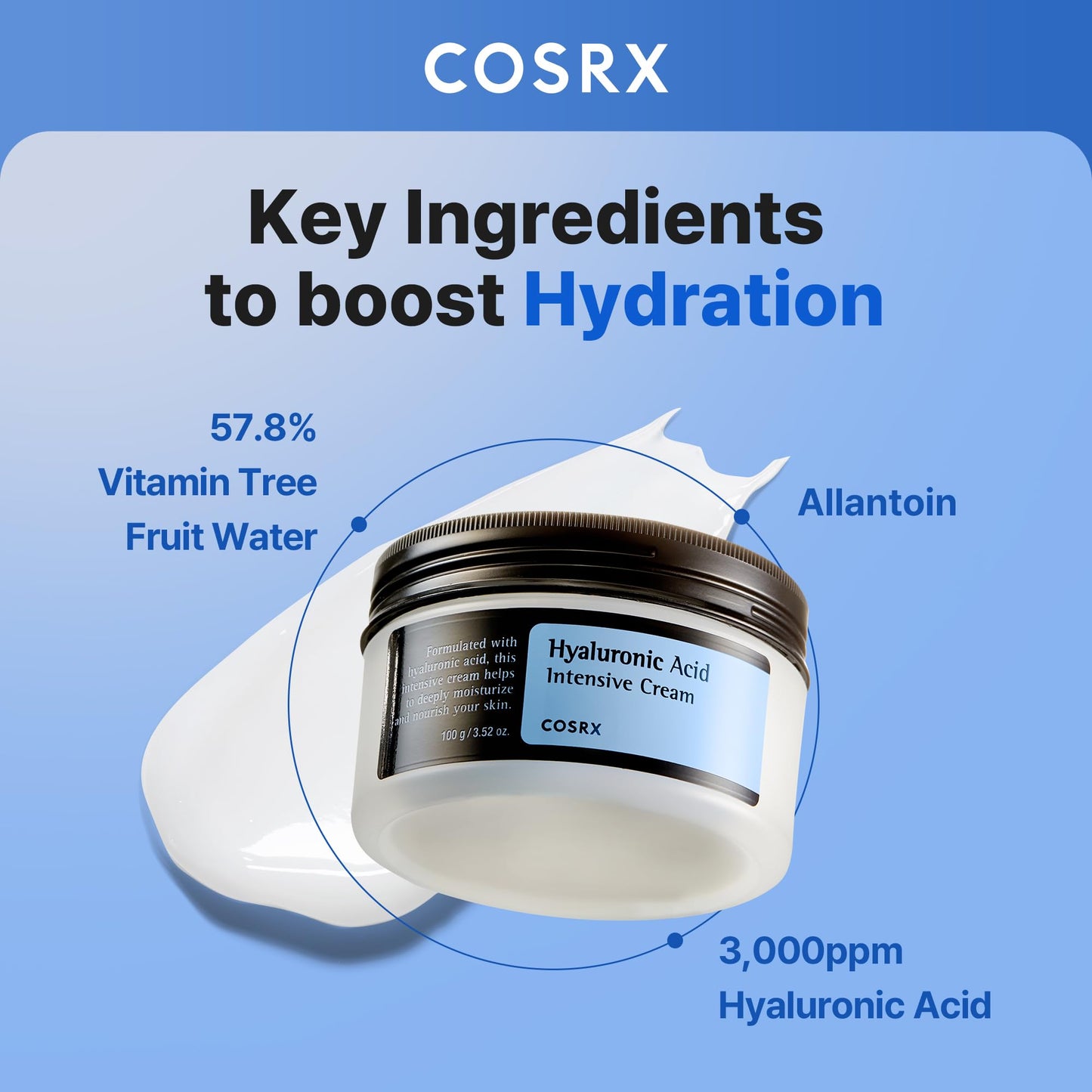 COSRX Hyaluronic Acid Moisturizing Cream 3.52 oz – Long-Lasting Hydration, Sensitive Skin Friendly, Korean Skincare, Paraben & Cruelty-Free