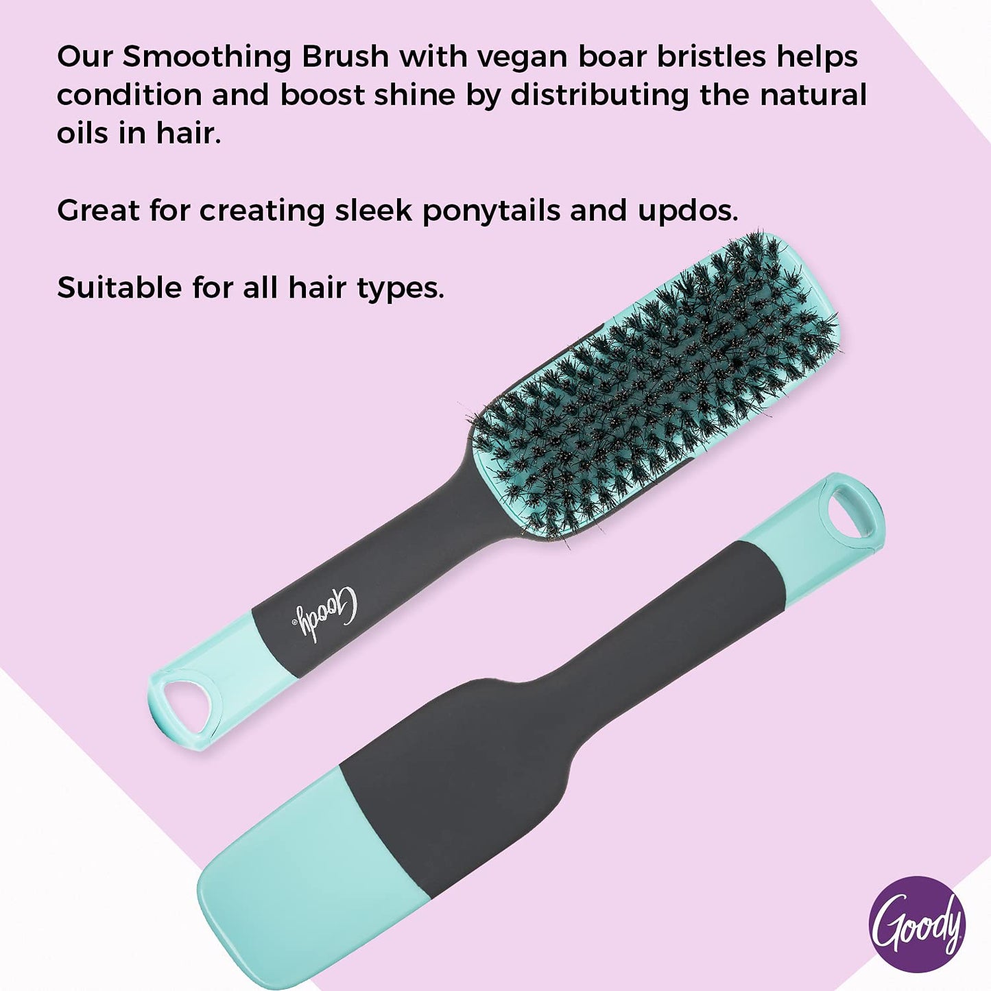 Goody x Total Texture Smoothing Brush | Vegan Boar Bristles for Natural & Textured Hair | Smooths Cuticles, Adds Shine & Features Non-Slip Grip