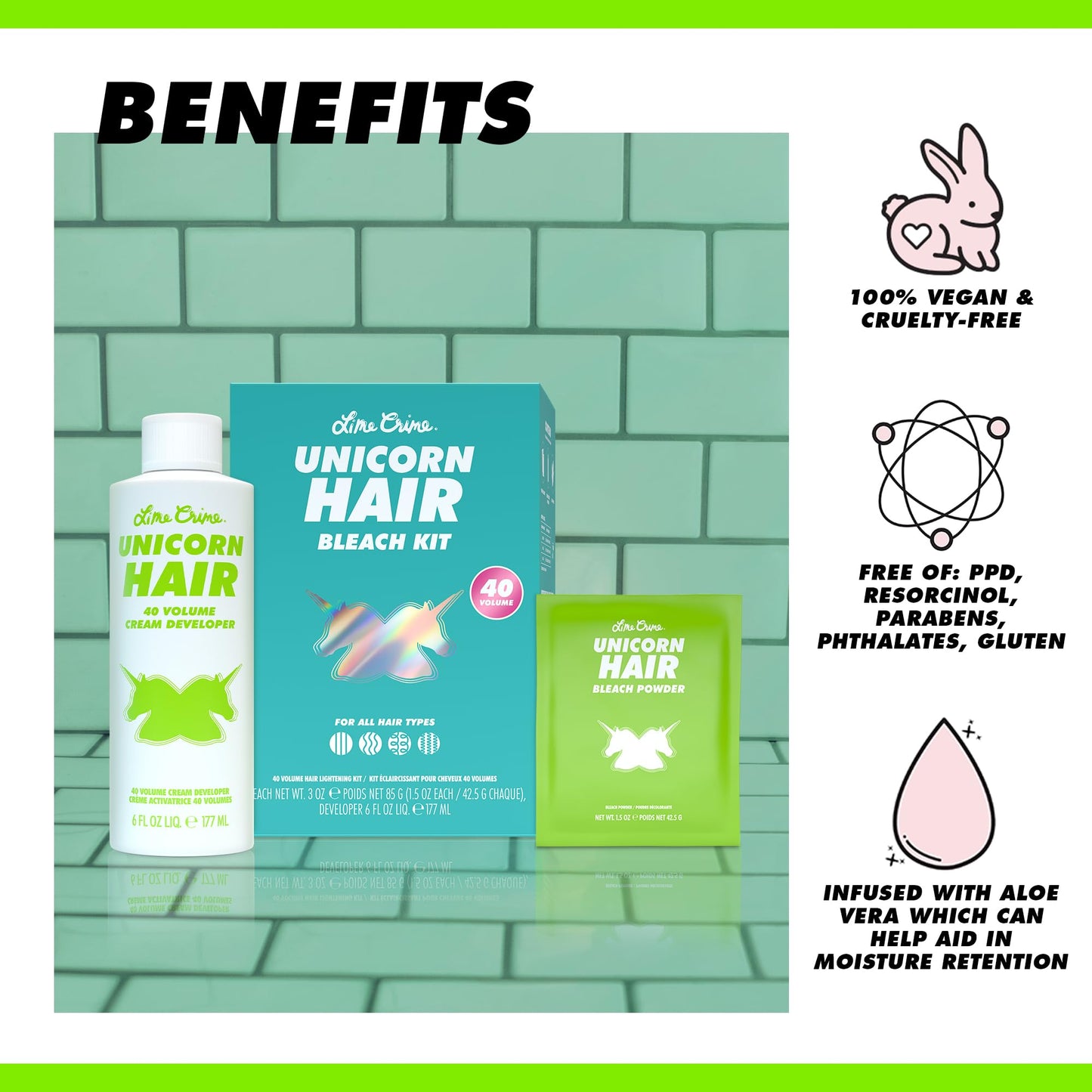 Lime Crime Unicorn Hair Bleach Kit - Includes 40 Volume Cream Developer & Bleach Powder - Lightener for Dark Hair - Bleaching Powder Lightening Kit