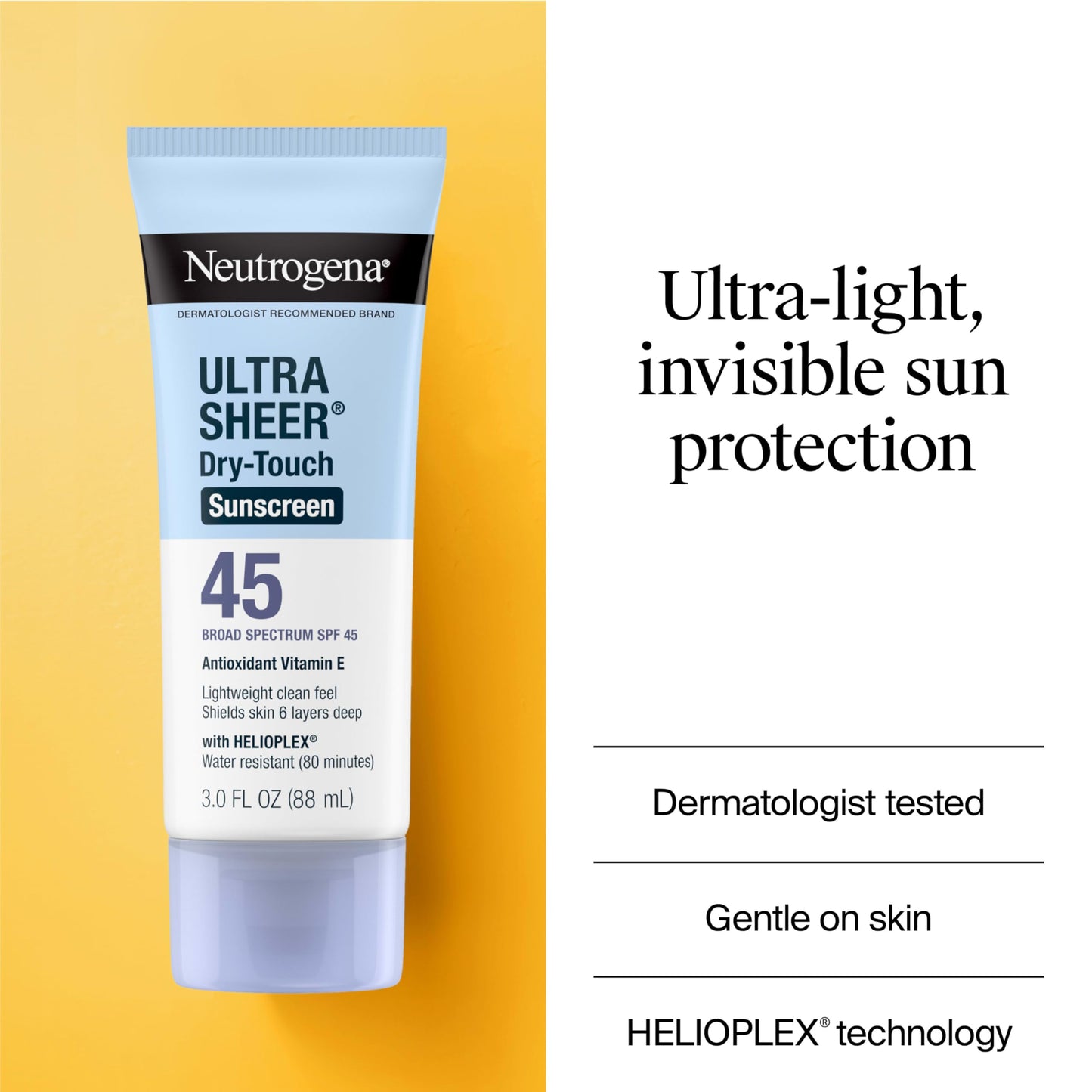 Neutrogena Ultra Sheer Dry-Touch SPF 45 Sunscreen, Face & Body Sunblock, Lightweight, Non-Greasy, Water Resistant, Travel Size, 3 fl oz, 2 Pack