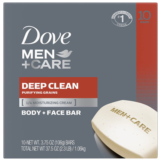 Dove Men+Care Deep Clean Moisturizing Bar Soap for Men, 3.75 oz, 10 Bars – Washes Away Bacteria & Nourishes Skin