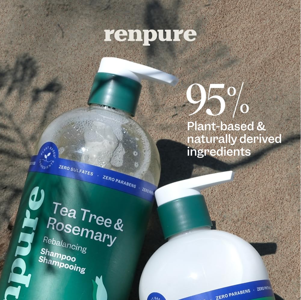 Renpure Tea Tree & Rosemary Shampoo & Conditioner Set | Plant-Based Refreshing Duo for Oily & Normal Hair | Scalp Balance | 24 Fl Oz Each, 2 Pack