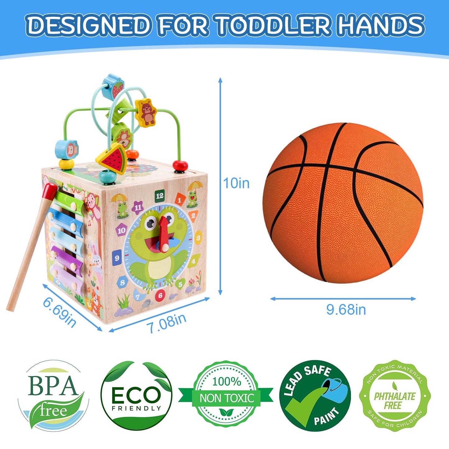 Wooden Activity Cube for Toddlers | Montessori Educational Toy for 1-3 Years | 1st Birthday Gift | Sorting & Stacking Game (Pink)