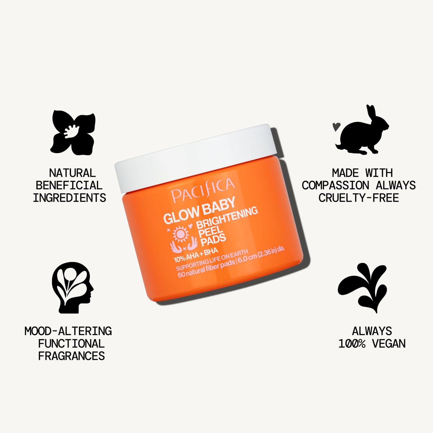 Pacifica Glow Baby Brightening Peel Pads – 10% AHA & BHA Exfoliating Face Pads with Glycolic & Salicylic Acid, Smooth Skin, 60 Ct