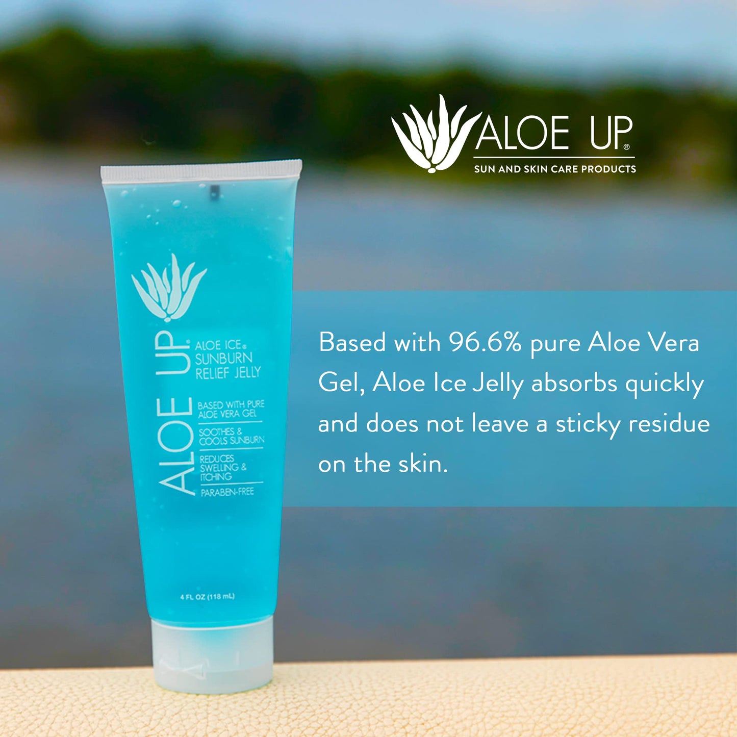 ALOE UP Aloe Ice Sunburn Relief Gel - Organic After-Sun Face & Body Gel with 96.6% Aloe Vera, Alcohol & Fragrance-Free, Reef Safe, 4oz