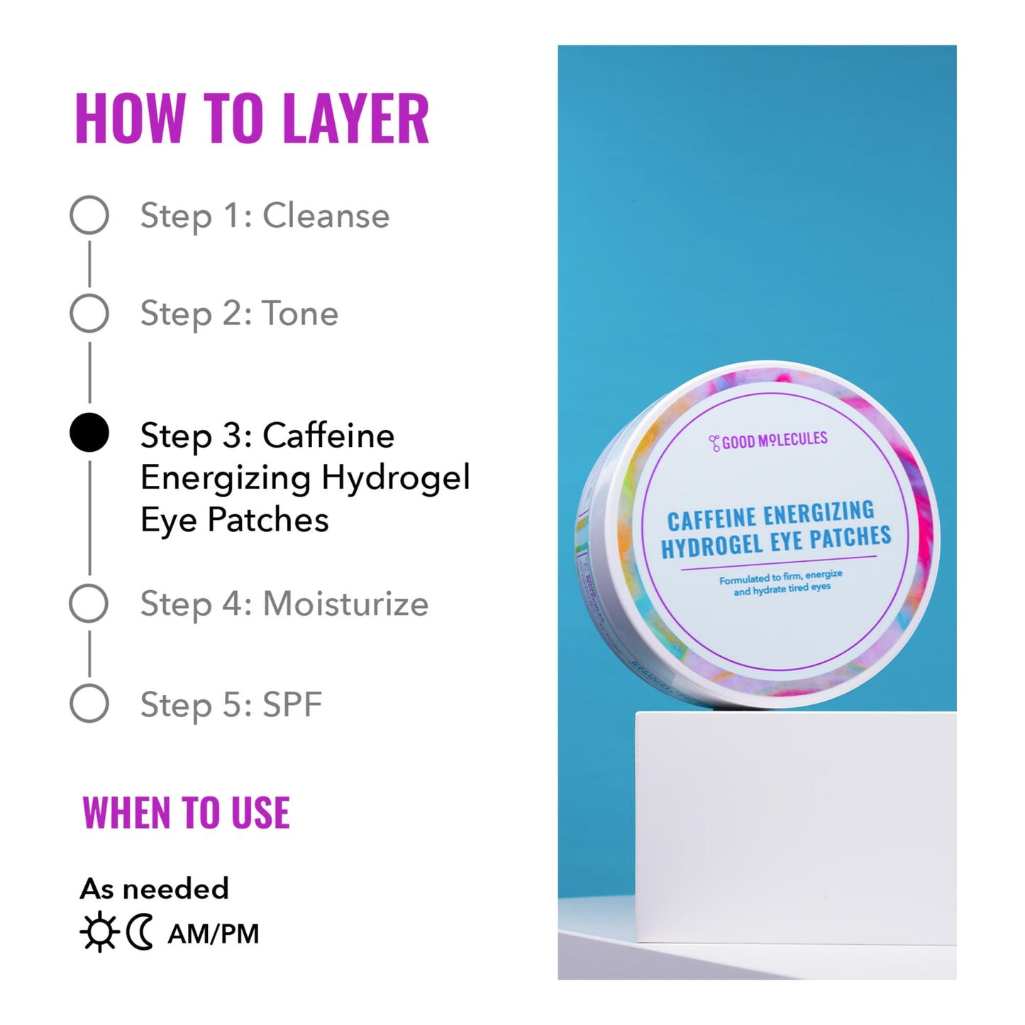 Good Molecules Caffeine Energizing Hydrogel Eye Patches - Eye Mask with Hyaluronic Acid Hydrate and Reduce Puffiness - Pack of 30, Skincare for Face