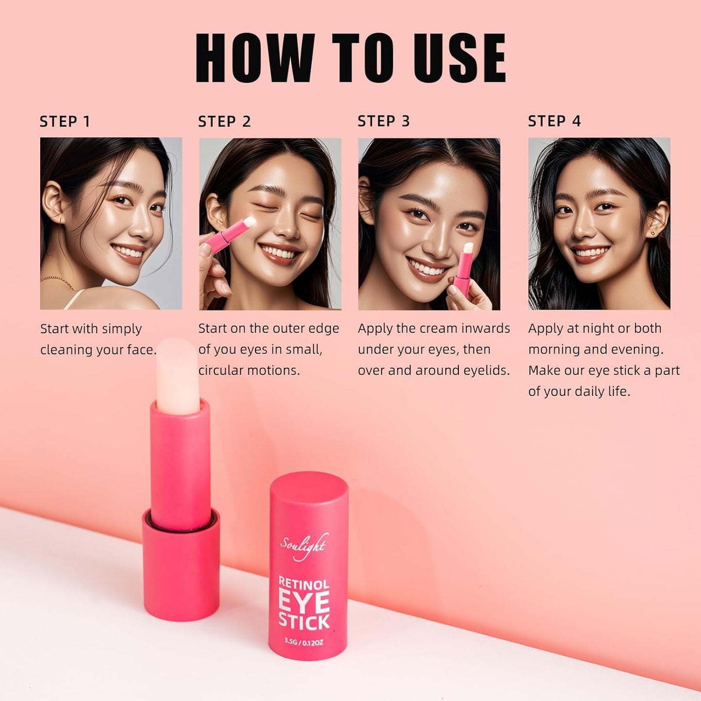 Soulight Retinol Eye Stick - Anti-Aging Eye Balm for Wrinkles, Dark Circles & Puffiness, Moisturizing Eye Cream to Soften & Nourish Skin