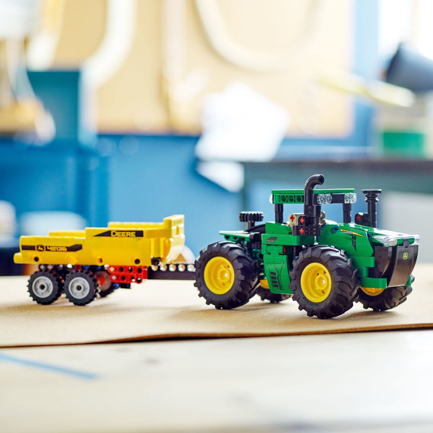 LEGO Technic John Deere 9620R 4WD Tractor Set 42136 with Trailer – Realistic Farm Construction Model for Kids 8+