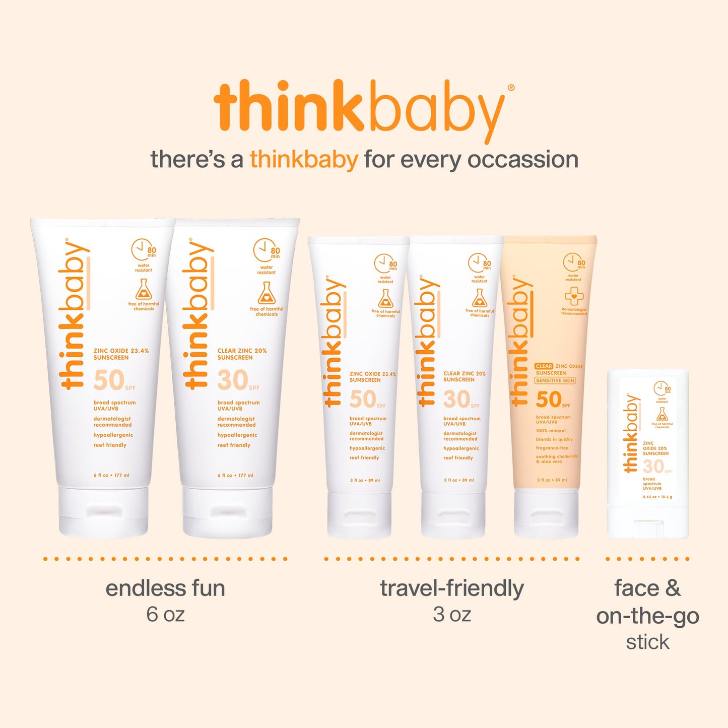 Thinkbaby Baby Sunscreen SPF 50, 3 fl oz – Clear Zinc Oxide Mineral Sunscreen for Sensitive Skin, Broad Spectrum, Water Resistant, Reef Safe, Vegan