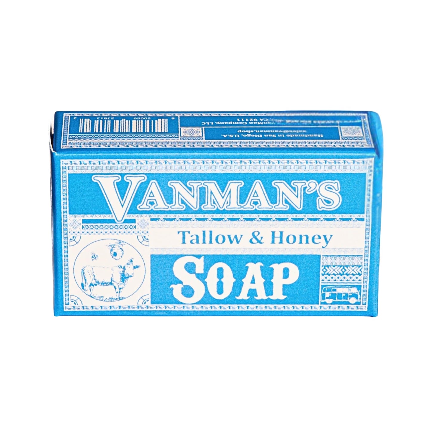VanMan Beef Tallow & Honey Bar Soap – Grass-Fed Tallow with Raw Honey & Distilled Water, Unscented, Hydrating & Nourishing, 3.8oz