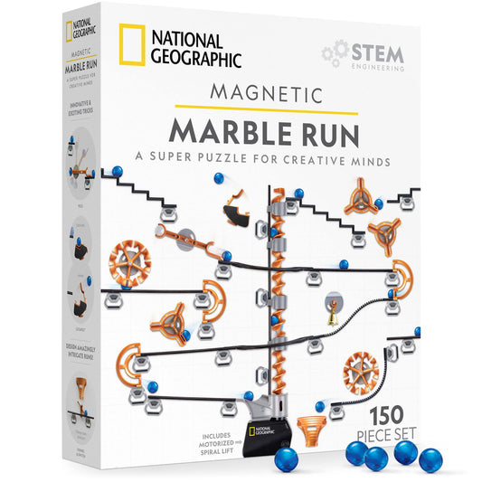 National Geographic Magnetic Marble Run - 150-Piece STEM Building Set with Marbles, Magnetic Track & Trick Pieces for Kids & Adults