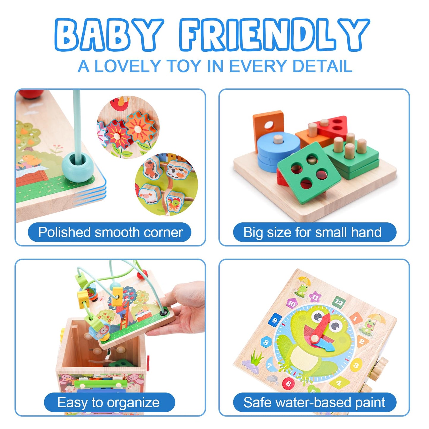 Wooden Activity Cube for Toddlers | Montessori Educational Toy for 1-3 Years | 1st Birthday Gift | Sorting & Stacking Game (Pink)