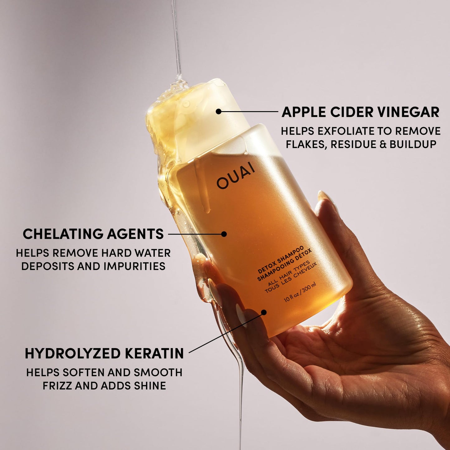 OUAI Detox Clarifying Shampoo with Apple Cider Vinegar & Keratin – Removes Buildup, Dirt, Oil & Hard Water Residue – Sulfate-Free, 10 oz