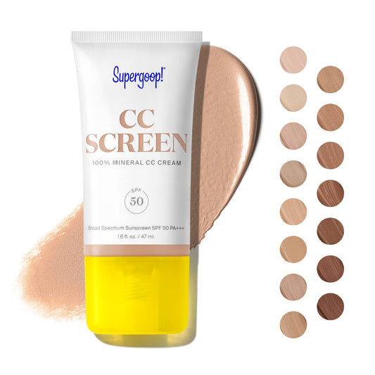 Supergoop! CC Screen SPF 50 PA++++ - Tinted CC Cream, Mineral Sunscreen, Color-Correcting, Moisturizer & Buildable Coverage, 1.6 fl oz