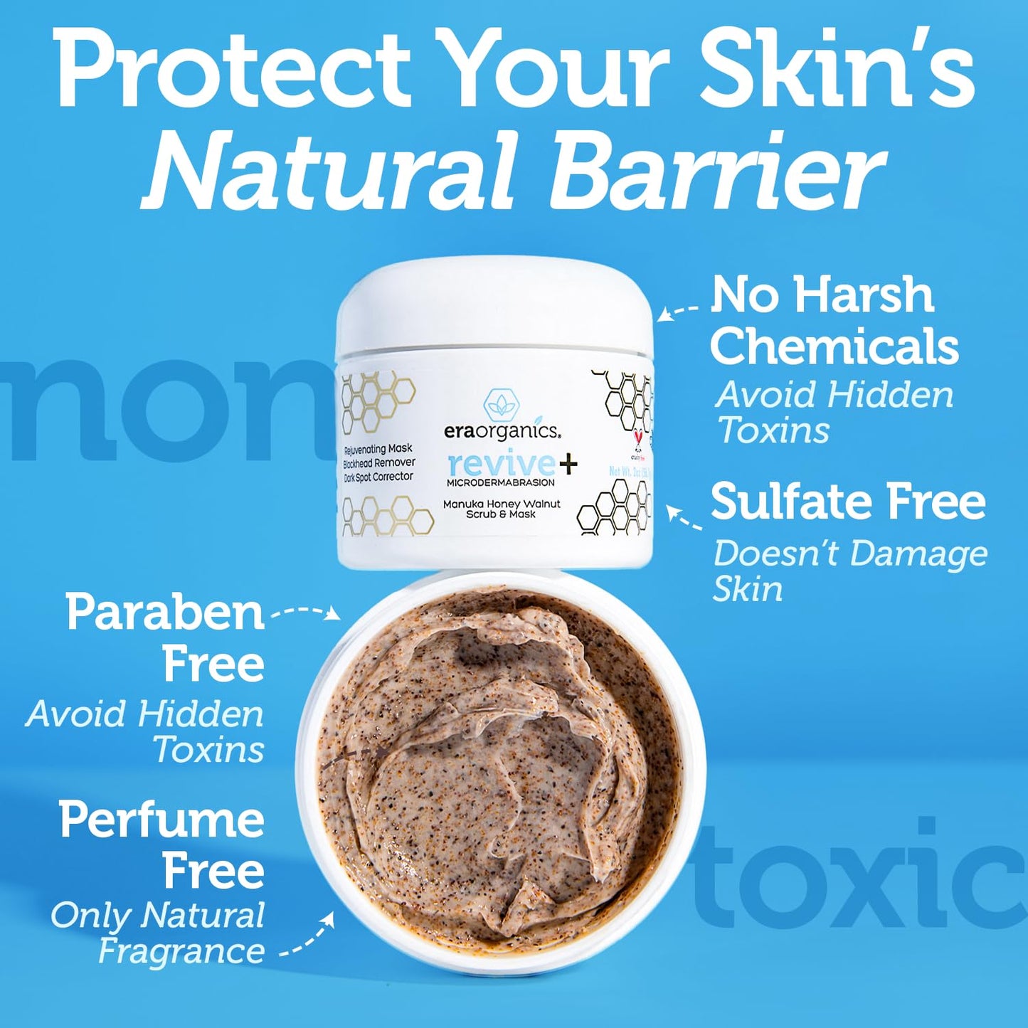 Era Organics Microdermabrasion Facial Scrub & Exfoliator – Manuka Honey & Walnut Mask for Blackheads, Buildup & Wrinkles, 2oz