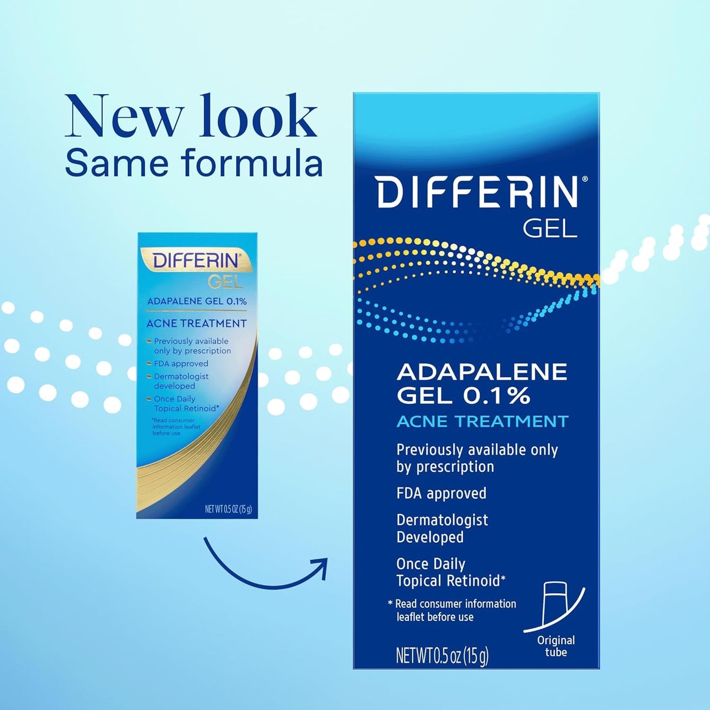 Differin 0.1% Adapalene Acne Treatment Gel, 60-Day Supply, Gentle Retinoid for Sensitive, Acne-Prone Skin, 15g Tube, 2-Pack