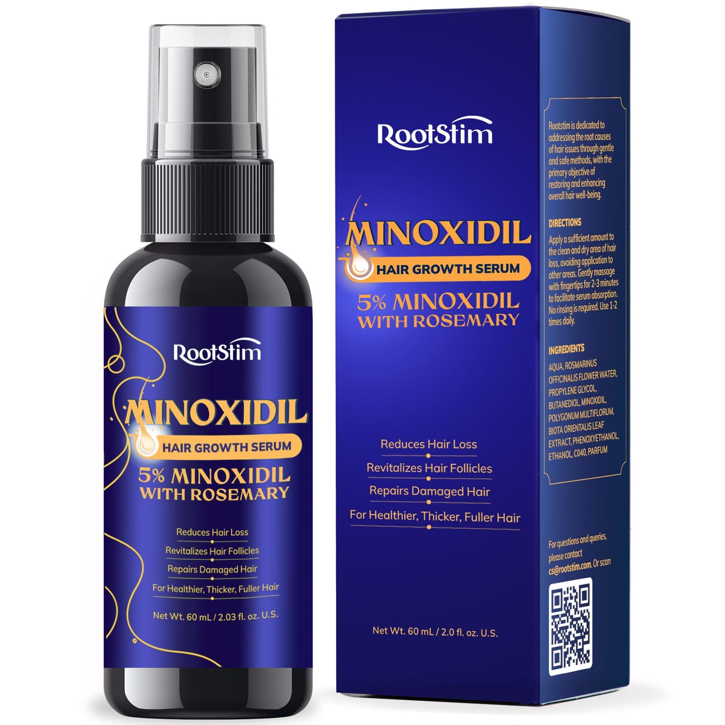 5% Minoxidil Hair Growth Serum for Men & Women – Extra Strength Hair Loss Treatment with Rosemary for Thicker, Stronger, Faster Hair Growth, 60ML