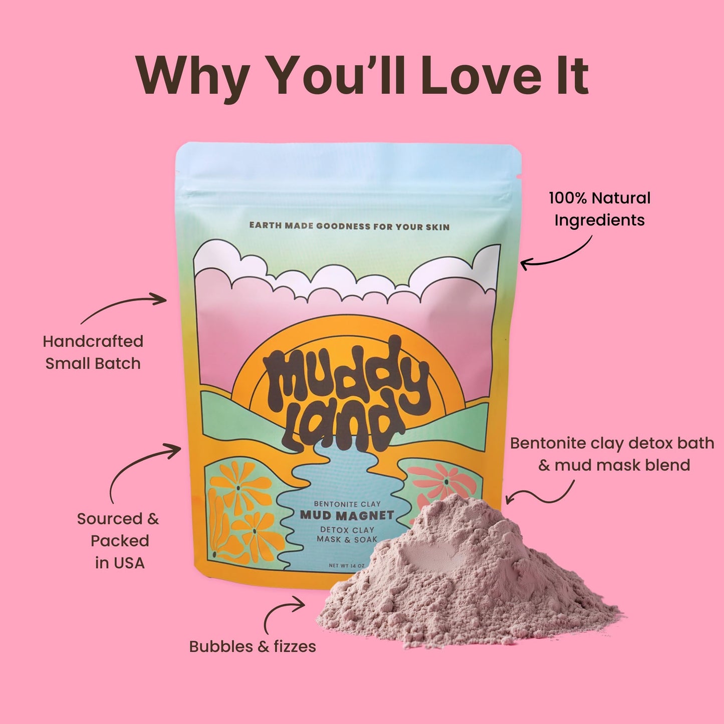 Muddyland Bentonite Clay Detox Bath & Full Body Mud Mask – Mineral-Rich Clay with Epsom Salt for Adults & Kids, Heavy Metal Detox Soak