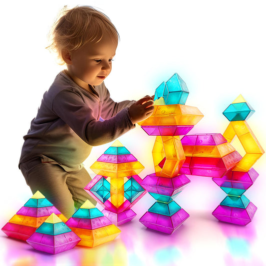 30-Pc Building Block Set for Kids Ages 3-6 – STEM Stacking Toys, Educational Preschool Learning, Light Table Fun for Toddlers