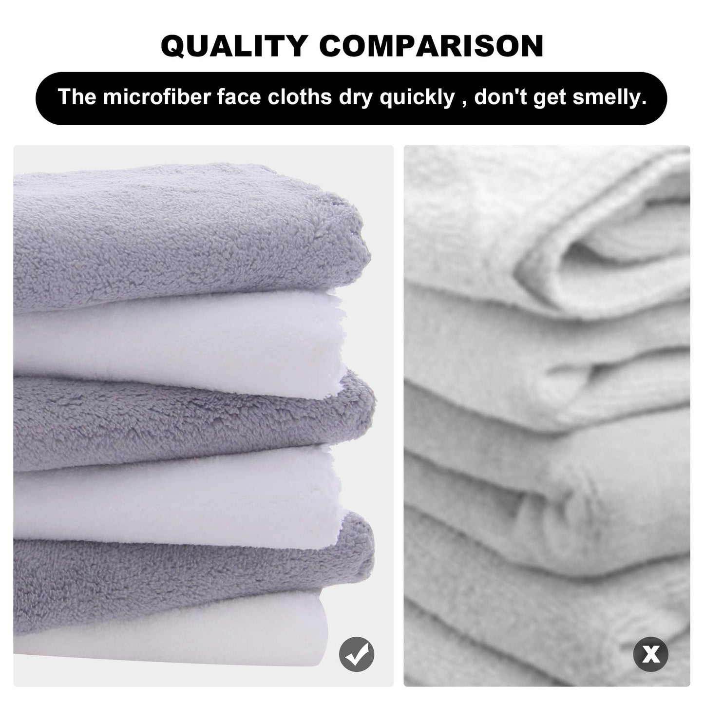 MOONQUEEN Microfiber Facial Cloths Fast Drying Washcloth 12 Pack - Premium Soft Makeup Remover Cloths - Highly Absorbent