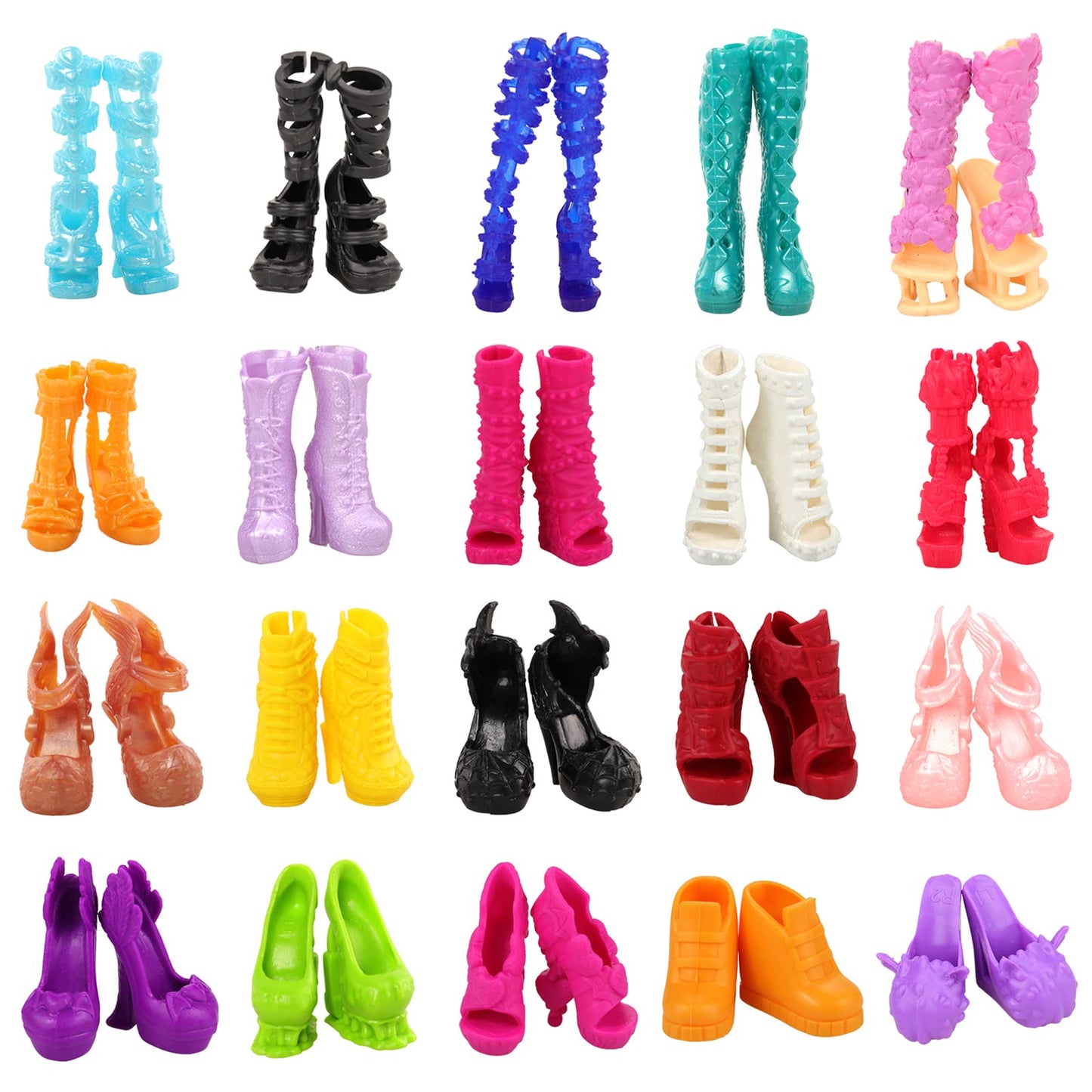 Barwa 10 Pairs Doll Shoes Accessories for Doll Fashion High Heels Sandals Boots Shoes Pack