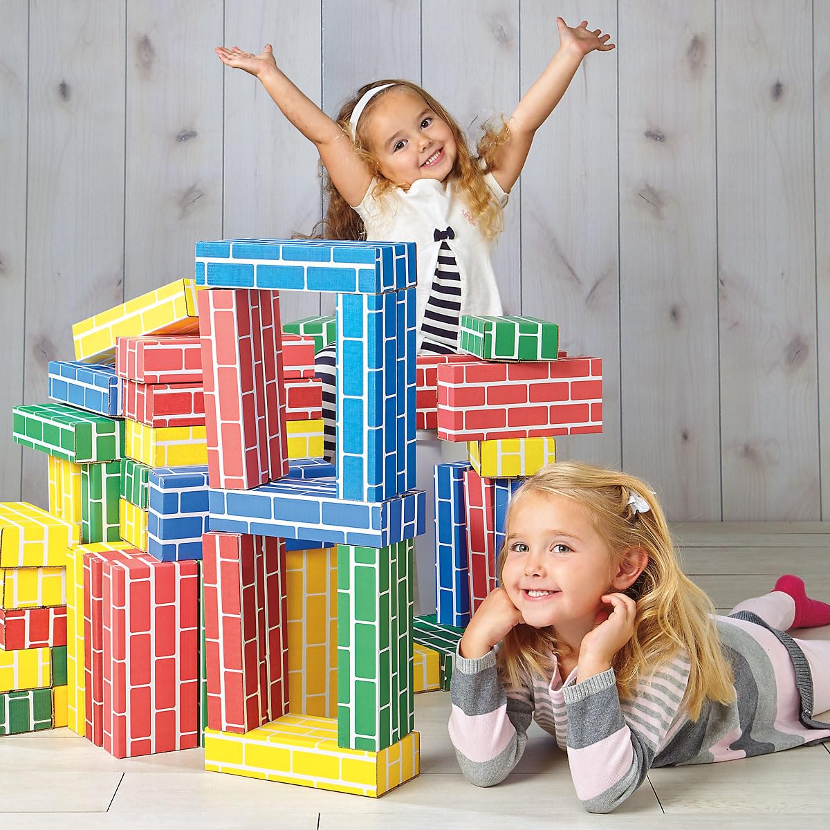 Lillian Vernon Primary Building Bricks - Kids Cardboard Blocks, Each 9" x 4" x 2" (Set of 24)