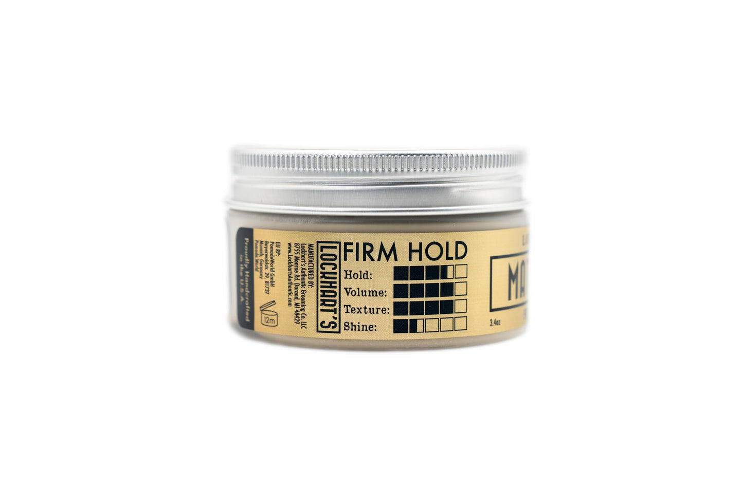 Lockhart's Authentic Handcrafted Professional Matte Clay, Medium/Firm Hold, Matte Shine, 3.4 oz