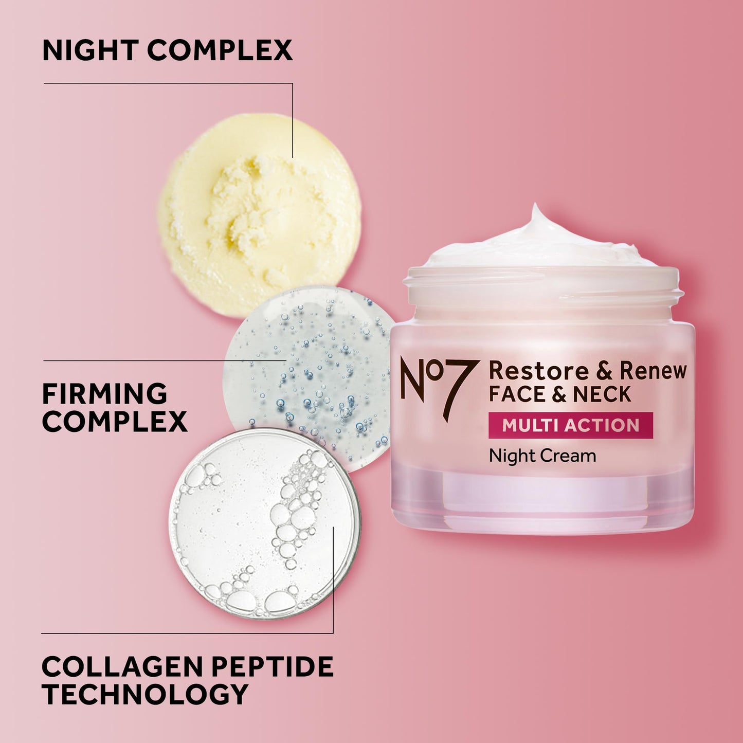 No7 Restore & Renew Multi-Action Night Cream for Face & Neck – Anti-Aging Moisturizer with Collagen, Hyaluronic Acid & Ceramides, 1.69 oz