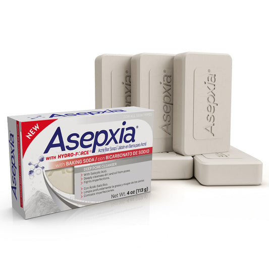 Asepxia Acne Treatment Bar Soap 5-Pack, 1.8% Salicylic Acid, Baking Soda, Deep Cleansing Face Wash for Pimples & Blackheads, 4 Oz