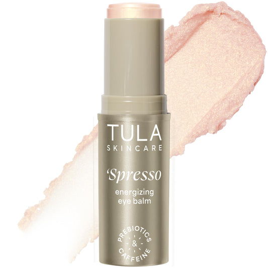 TULA Skin Care Spresso Eye Balm - Energizing, Hydrating Caffeine Treatment for Dark Circles, Gold Glow, Portable 0.35 oz