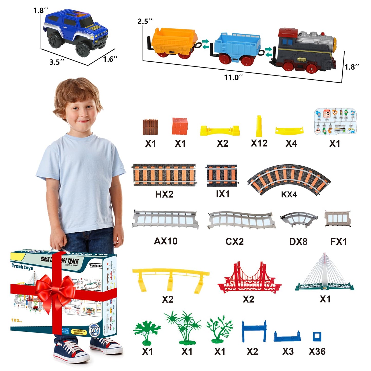 Electric Train Set for Kids 4-8 with Tracks, Lights, Sound, Bridge & Road Signs – Realistic Train Playset for Boys’ Birthday Gifts