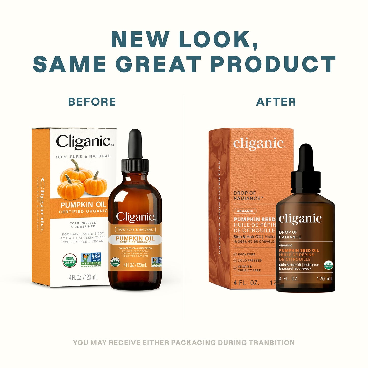 Cliganic Organic Pumpkin Seed Oil, 100% Pure - For Face & Hair | Natural Cold Pressed Unrefined (Packaging May Vary)