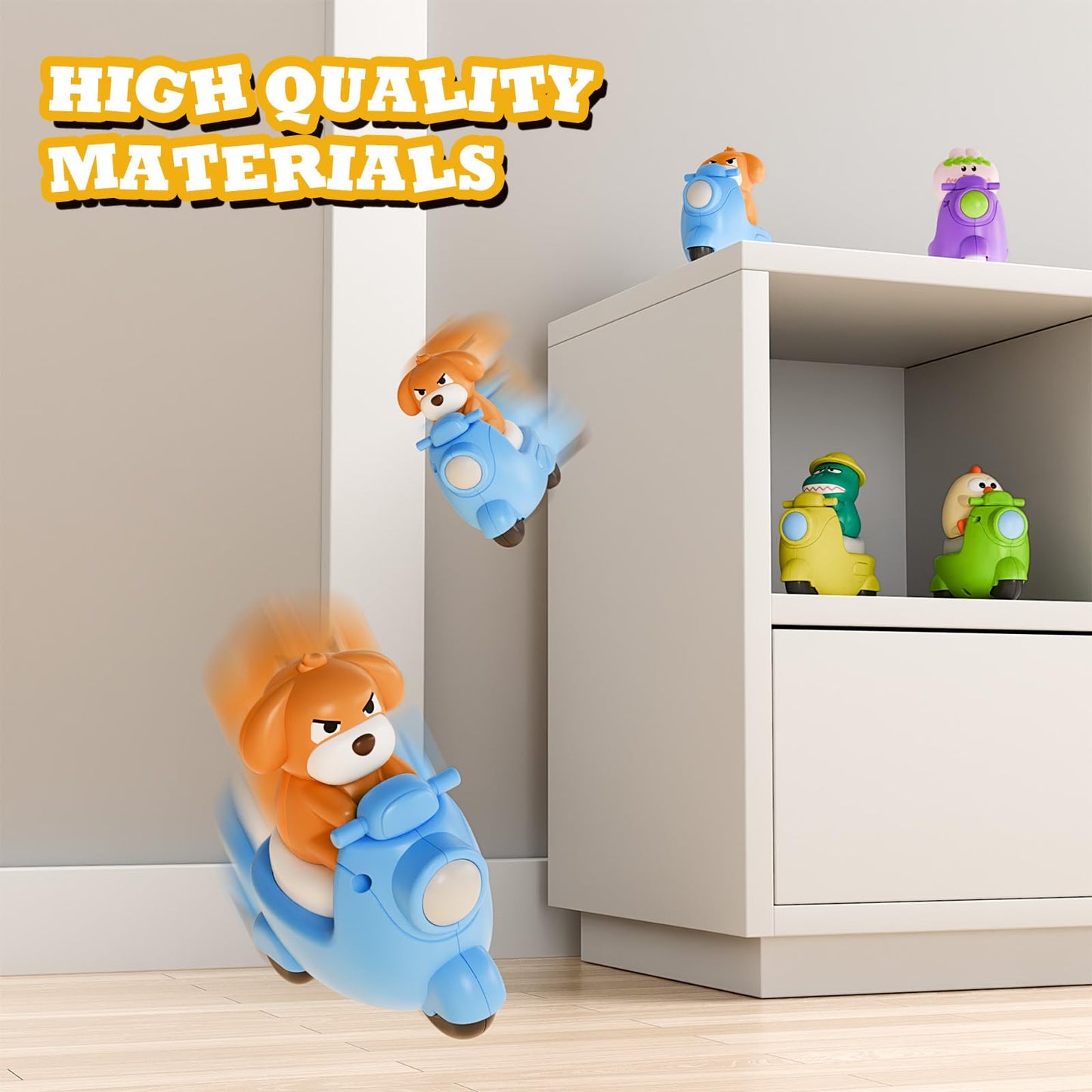 Hydrathy 4-Pack Press & Go Animal Cars for Toddlers 1-3, Dinosaur Push Toys for Boys & Girls, Safe Baby Vehicles for Birthday & Christmas