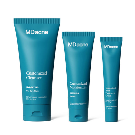MDacne 3-Step Acne Treatment Kit – Benzoyl Peroxide 2.5% Cream, Salicylic Acid Cleanser, Niacinamide Moisturizer, 30-Day Medicated Kit