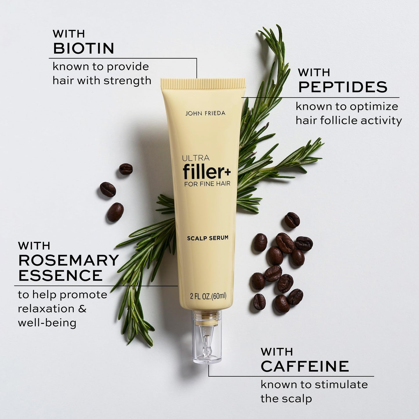 John Frieda ULTRAfiller+ Hair Density Scalp Serum for Fine Hair, Volumizing Hair Serum, Scalp Treatment for Thickening for Women and Men, 2 Oz