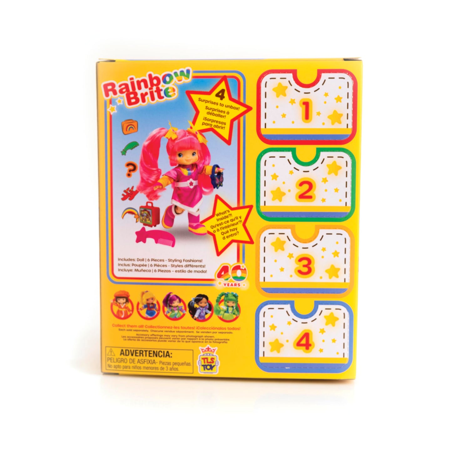 Rainbow Brite 5.5-inch Tickled Pink Poseable Fashion Doll with 4 Surprise Reveal Accessories