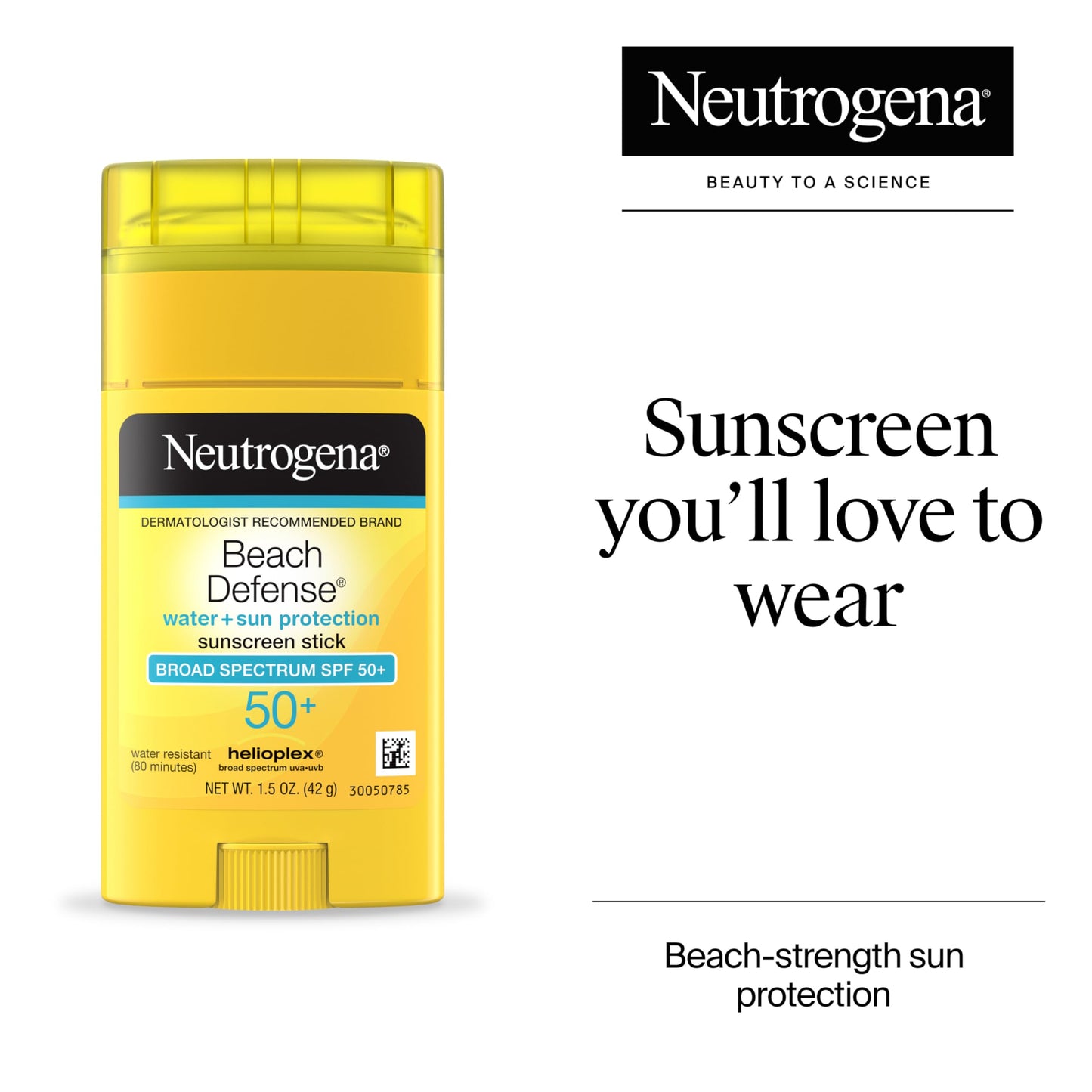 Neutrogena Beach Defense SPF 50 Sunscreen Stick – Broad Spectrum, Water-Resistant, Non-Greasy, Travel Size 1.5 oz for Face & Body