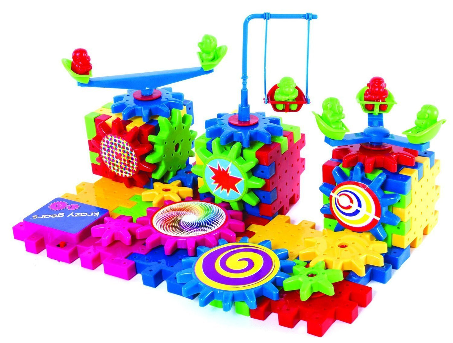 Krazy Gears Gear Building Toy Set - Interlocking Learning Blocks - Motorized Spinning Gears - 81 Piece Playground Edition