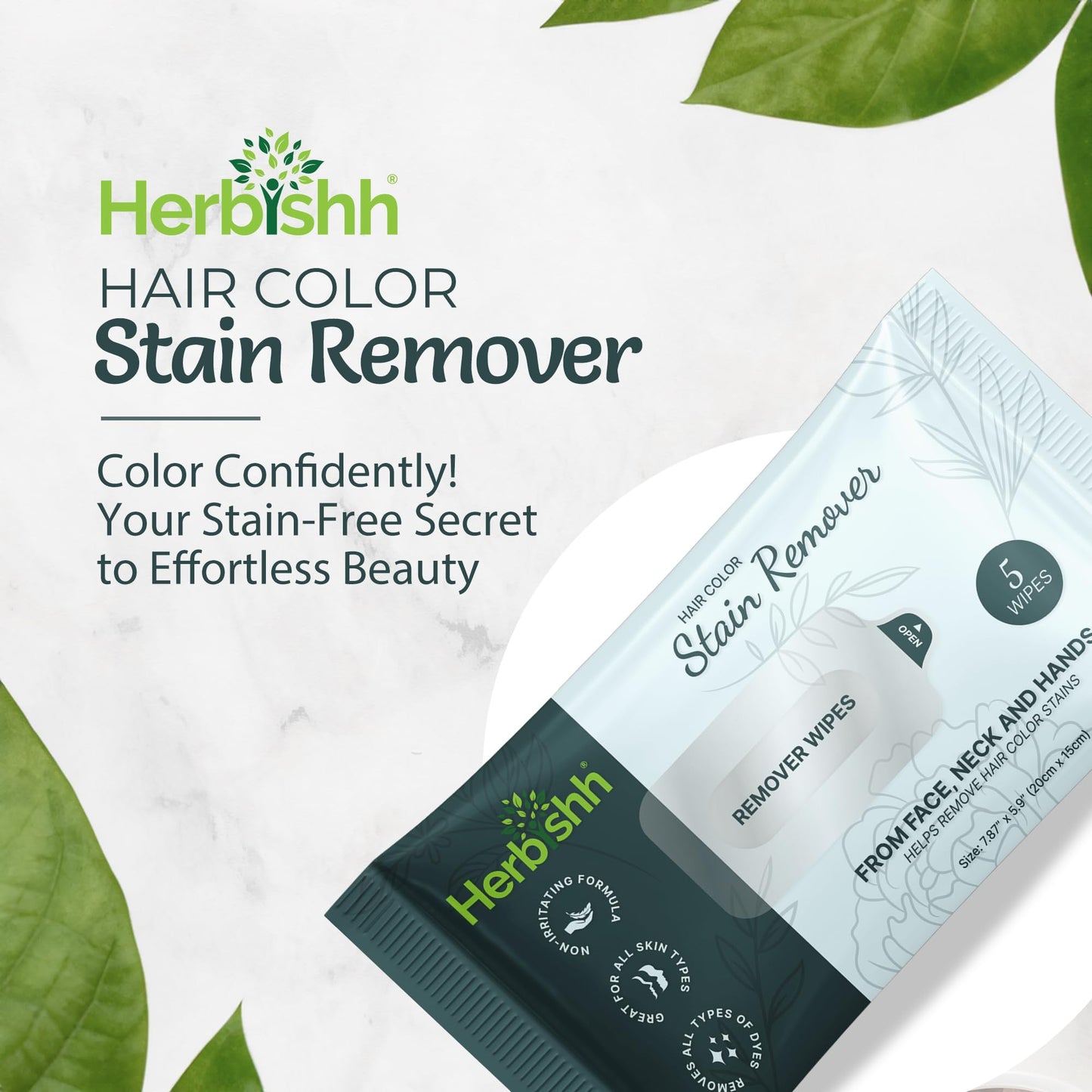 Herbishh Hair Color Stain Remover Wipes – Gentle Formula for Dye Cleanup – Easy Clean Travel Pack With 5 Skin-Friendly Wipes (Pack of 1)