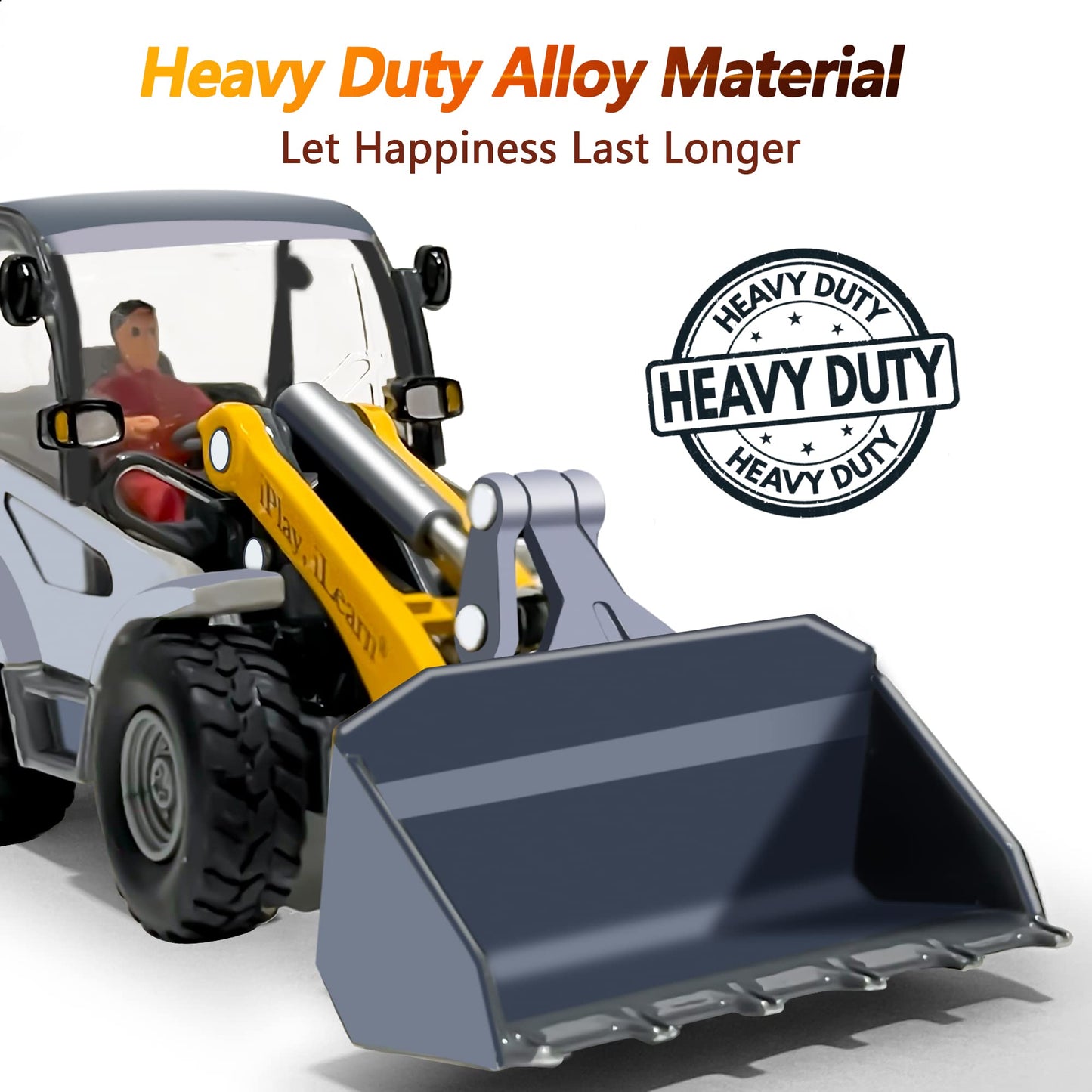 iPlay iLearn Heavy Duty Construction Playset with Metal Dump Truck, Excavator, Bulldozer & Tractor - Outdoor Sandbox Toy for Kids 3-5