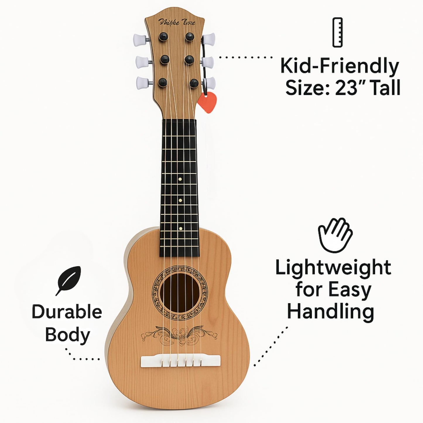 23" Acoustic Guitar, Kids 6 String Toy Guitar - Realistic Steel Strings - Beginner Practice First Musical Instrument for Children, Toddlers (Natural)