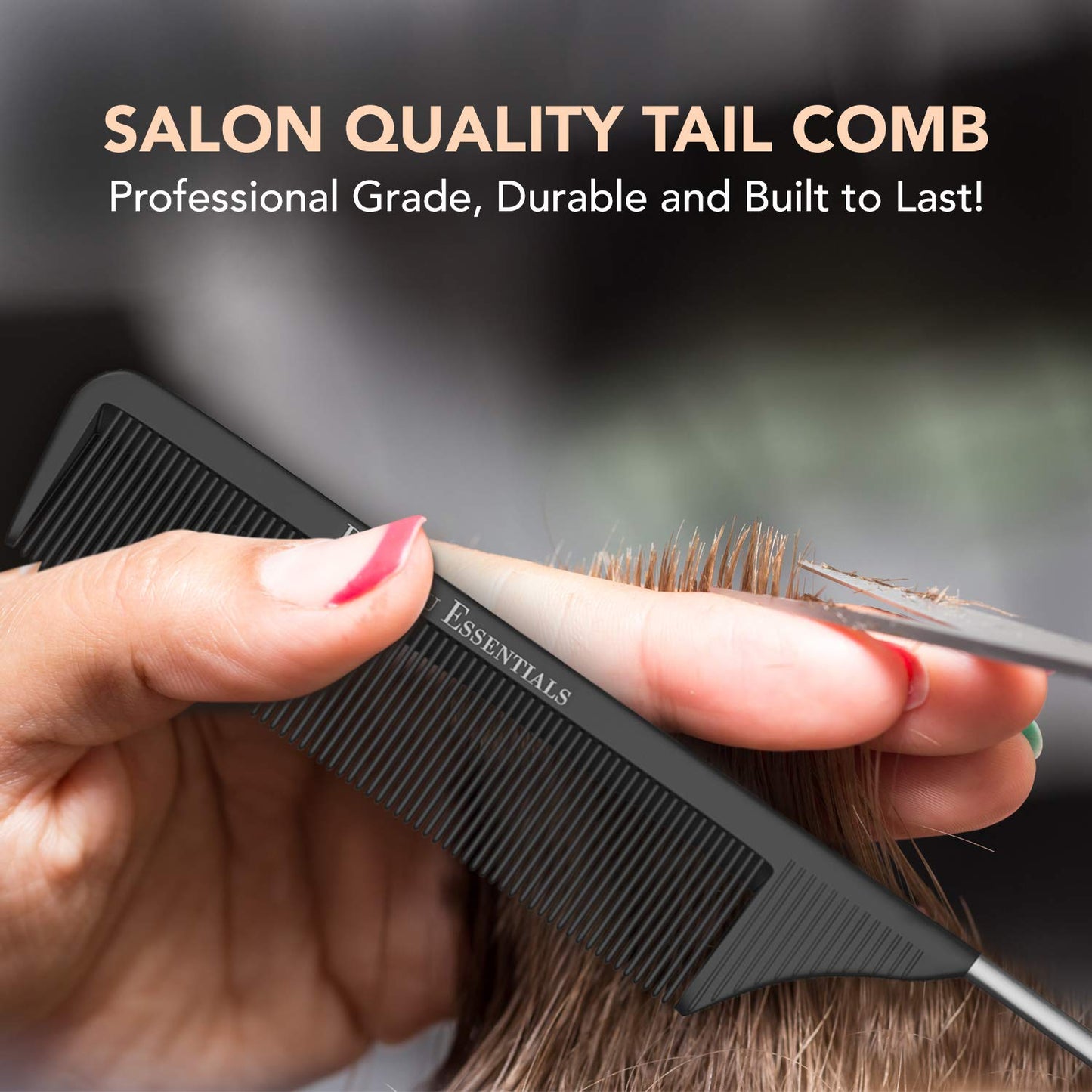 Professional 8.8” Tail Comb – Carbon Fiber & Stainless Steel Pintail – Anti-Static, Heat Resistant, Lightweight Teasing Comb for All Hair Types