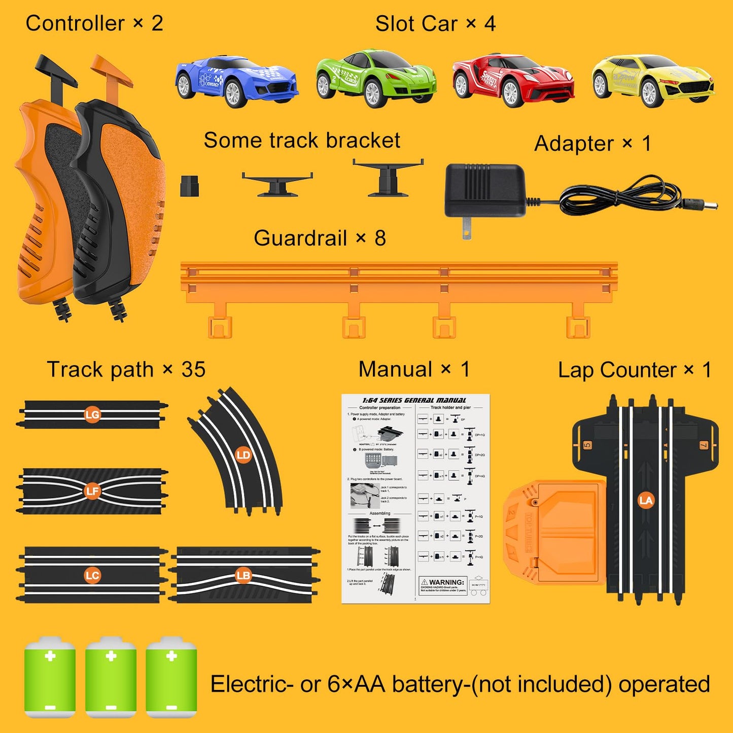 High-Speed Slot Car Race Track Set for Kids – 4 Cars, Dual Controllers, Battery/Electric Circular Overpass Track, Toys & Gifts for Boys & Girls