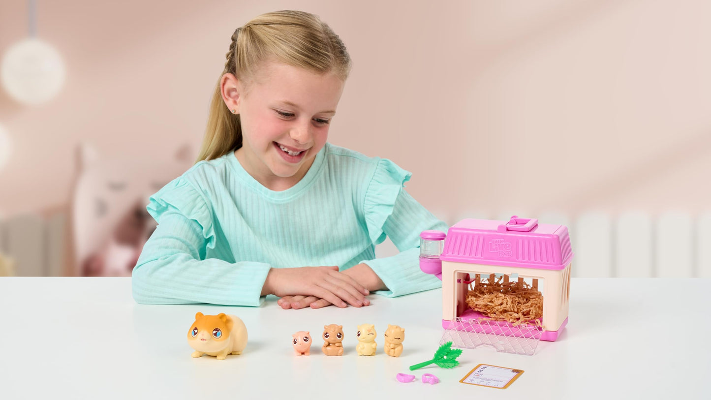 Little Live Pets Hamster Mini Interactive Toy Set, Hutch Animal Playset with 3 Surprise Babies, 20+ Sounds, Hamster Must-Haves for Ages 3+