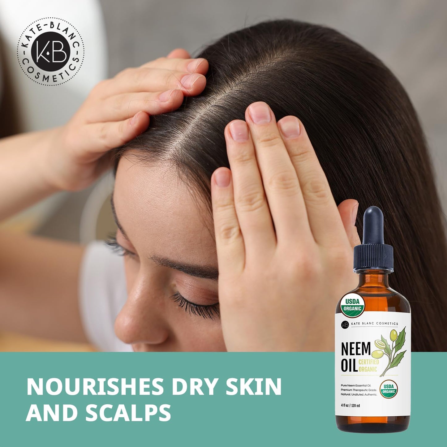 Kate Blanc Cosmetics Neem Oil for Skin, Hair & Face. Safe for Dog, Plants, Scalp (4oz, Organic, Cold Pressed, Concentrate)