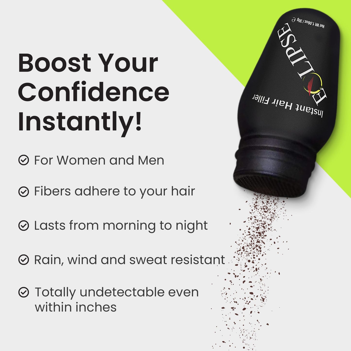 ECLIPSE Hair Fibers Dark Brown for Thinning Hair for Women & Men to Conceal Hair Loss in 15 Seconds - 100% Undetectable Hair Building Fibers, 15g