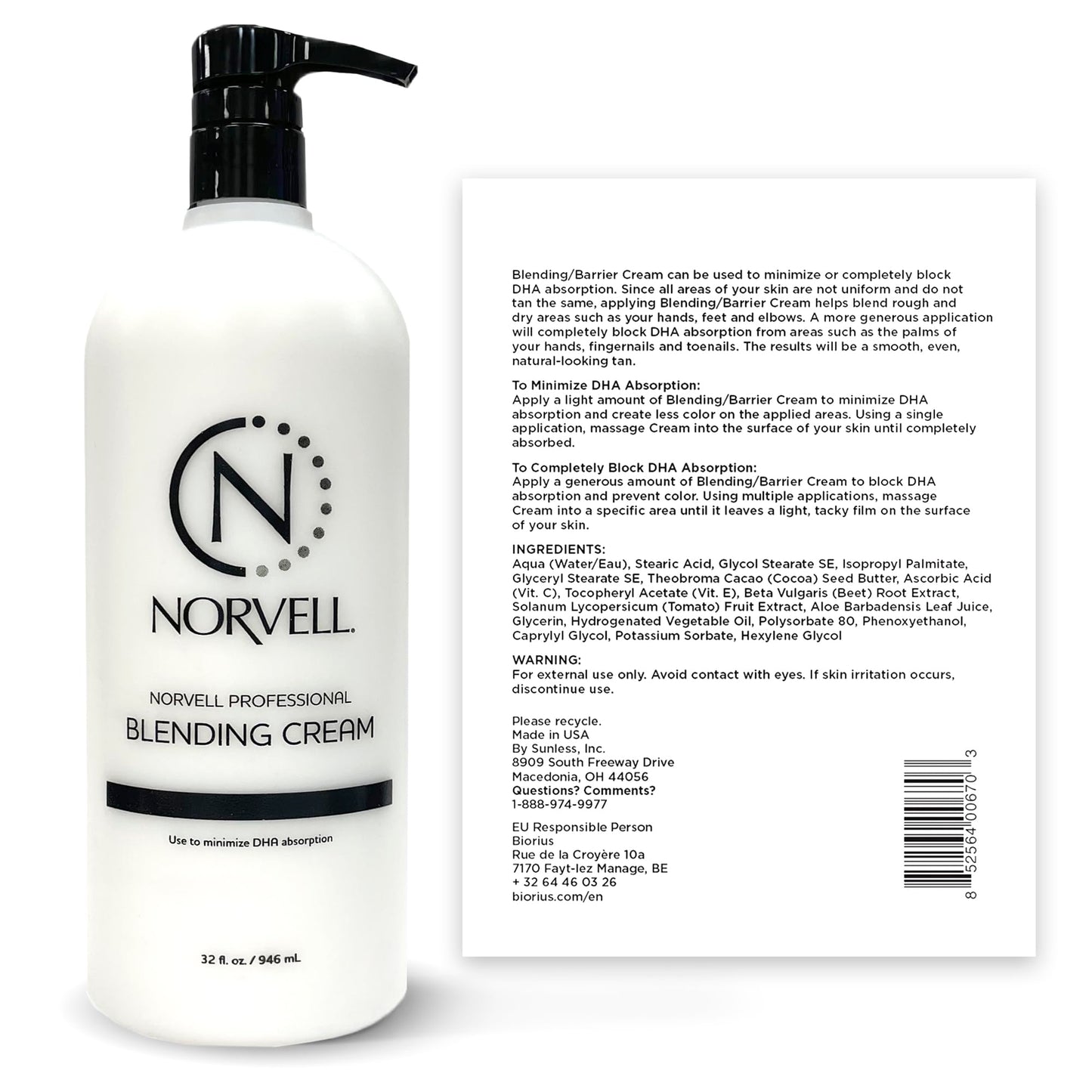 Norvell Pro Blending DHA Barrier Cream 32 oz – Professional Pre-Tan Skin Protectant for Even, Natural Spray Tanning, Prevents Over-Absorption