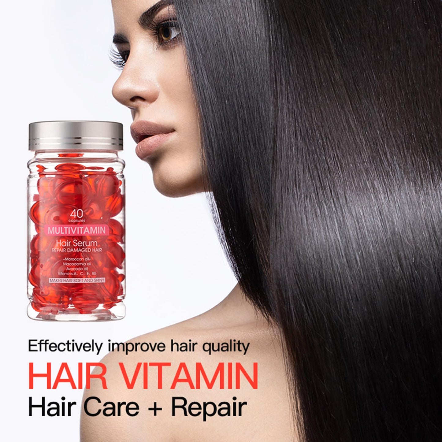 YP Hair Vitamins 40 Capsules with A, C, E, B5 – Leave-In Conditioner & Nourishing Hair Oil Serum with Argan & Avocado Oil for Frizzy Hair, Men & Women