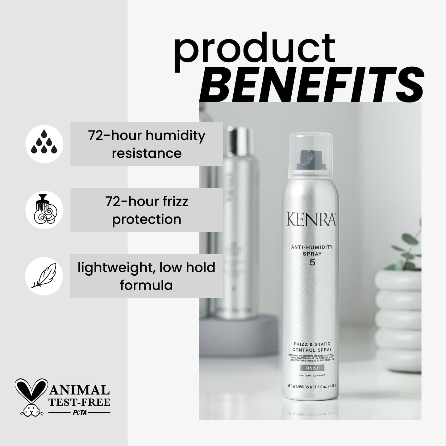 Kenra Professional Anti-Humidity Spray 5, 5oz | 72-Hour Frizz & Static Control | Lightweight, Low Hold, Thermal Protection & Humidity Defense