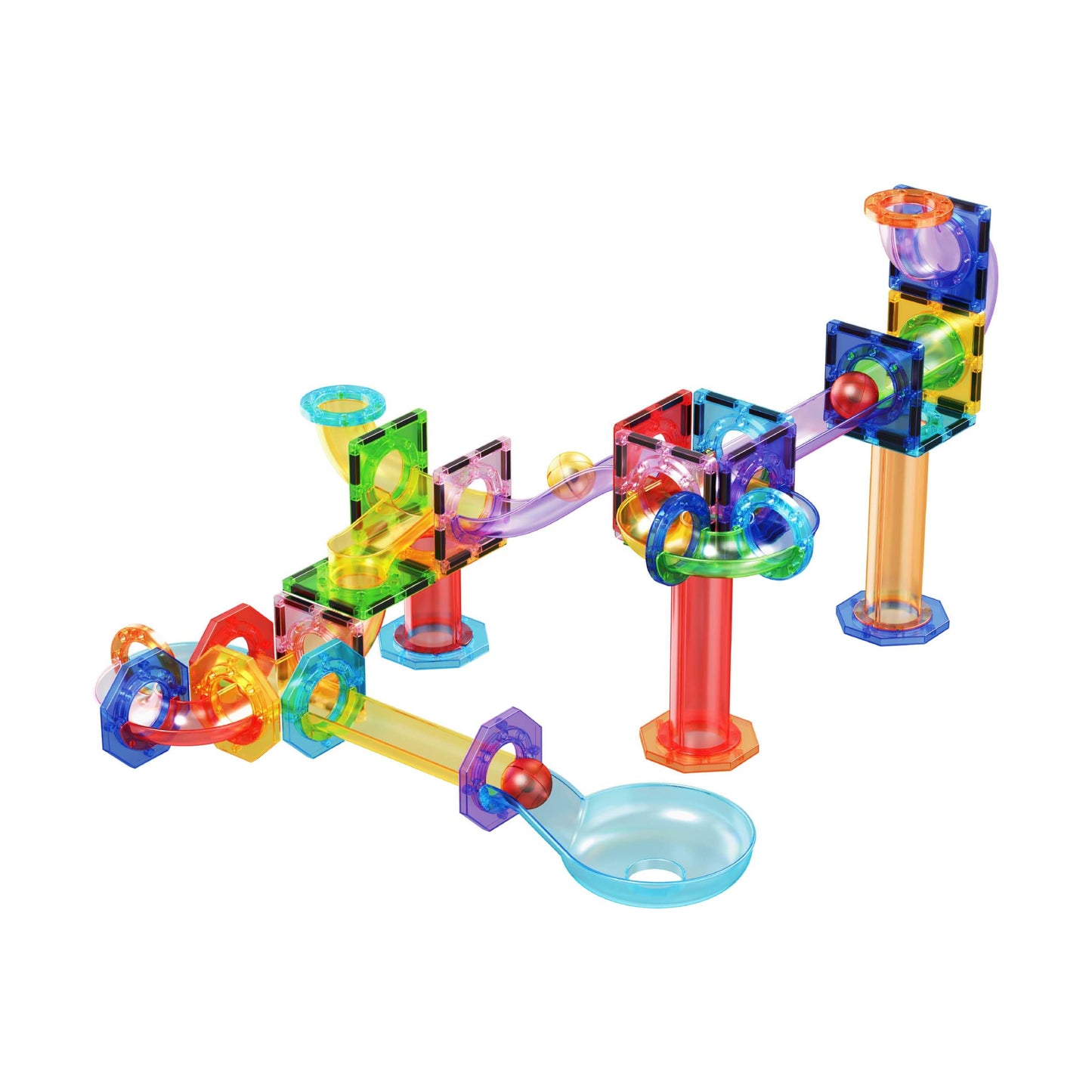 PicassoTiles Marble Run 60-Piece Magnetic Building Blocks Set – STEM Educational Construction Toy for Kids, Brain & Hand-Eye Skill Development